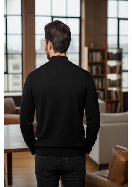 Erkek Ince Yün Triko Örgü Regular Kalıp Baba Yarım Balıkçı Yaka Boğazlı Kazak Bluz 5140