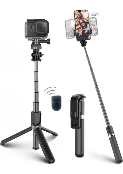 ® Fotoğraf Makinası ve Telefon Takılabilen 2si 1 Arada 2.2m Uzayan Selfie Çubuğu Kumandalı Tripod