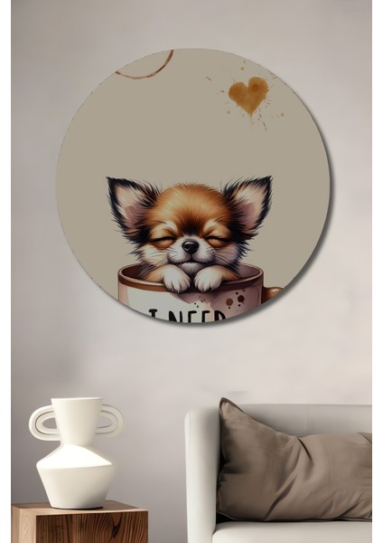 Kahve Seven Yavru Köpek Dekoratif Ahşap Mdf Ev/işyeri Duvar Tablo Yuvarlak Ev/işyeri Duvar Tablo