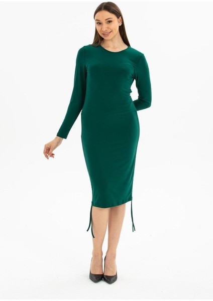 Kadın Uzun Kol Büzgü Detaylı Sandy Kumaş Ayarlanabilir Boy Fırsat Ürün Elbise modelleri