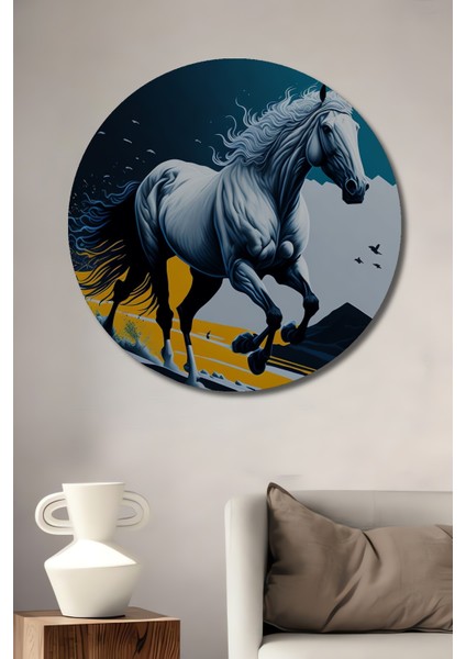Güçlü Beyaz At Ahşap Mdf Dekoratif Ev/işyeri Duvar Tablo Yuvarlak Ev/işyeri Duvar Tablo