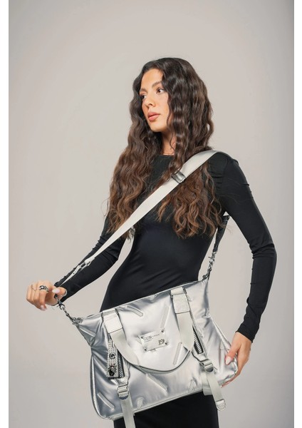 Tiven Gri Cilt Omuz ve Kol Çantası