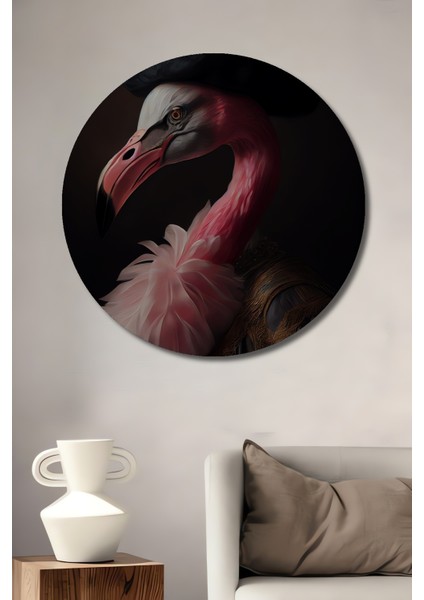 Rönesans Tarzı Şapkalı Flamingo Dekoratif Ahşap Mdf Tablo Yuvarlak Tablo