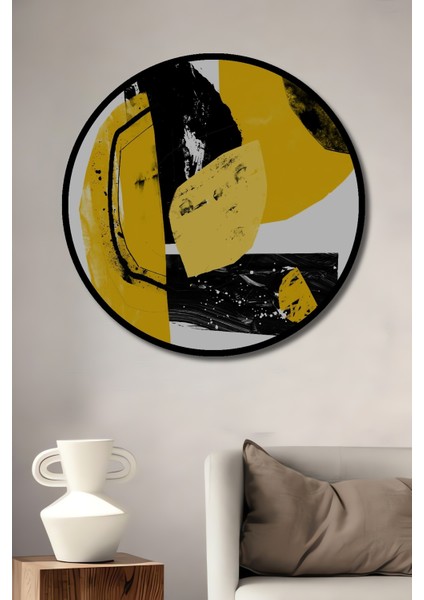 Çerçeve Görünümlü Soyut Sanat Dekoratif Ahşap Mdf Işyeri Duvar Tablo Yuvarlak Işyeri Duvar Tablo