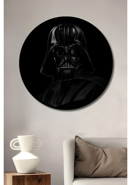 Çerçeve Görünümlü Darth Vader Ahşap Mdf Dekoratif Işyeri Duvar Tablo Yuvarlak Işyeri Duvar Tablo