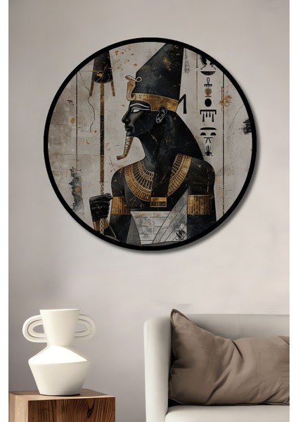 Çerçeve Görünümlü Antik Mısır Firavunu Dekoratif Ahşap Mdf Ev Duvar Tablo Yuvarlak Ev Duvar Tablo