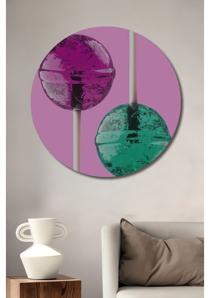 Renkli Şeker Temalı Dekoratif Ahşap Mdf Ev/işyeri Duvar Tablo Yuvarlak Ev/işyeri Duvar Tablo