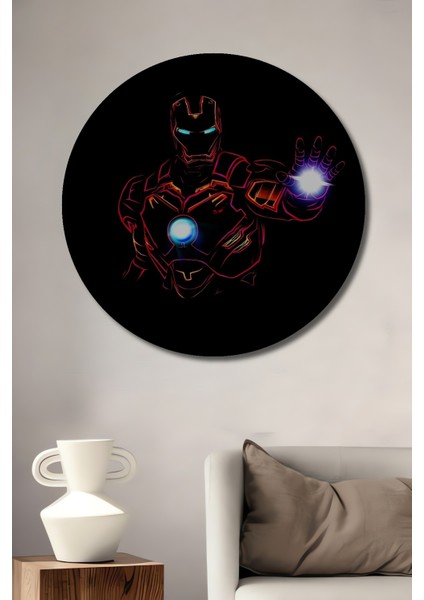 Çerçeve Görünümlü Iron Man Ahşap Mdf Dekoratif Ev/işyeri Duvar Tablo Yuvarlak Ev/işyeri Duvar Tablo
