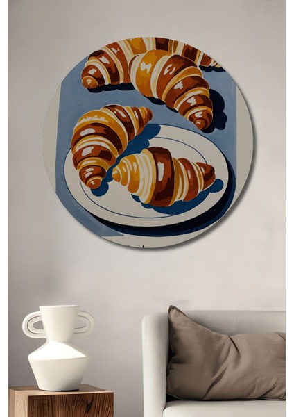 Kruvasan Lezzeti Dekoratif Ahşap Mdf Ev/işyeri Duvar Tablo Yuvarlak Ev/işyeri Duvar Tablo