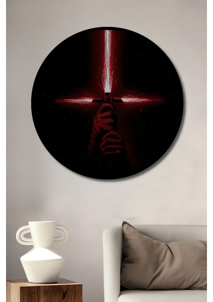 Çerçeve Görünümlü Star Wars Kılıç Dekoratif Ahşap Mdf Ev Duvar Tablo Yuvarlak Ev Duvar Tablo