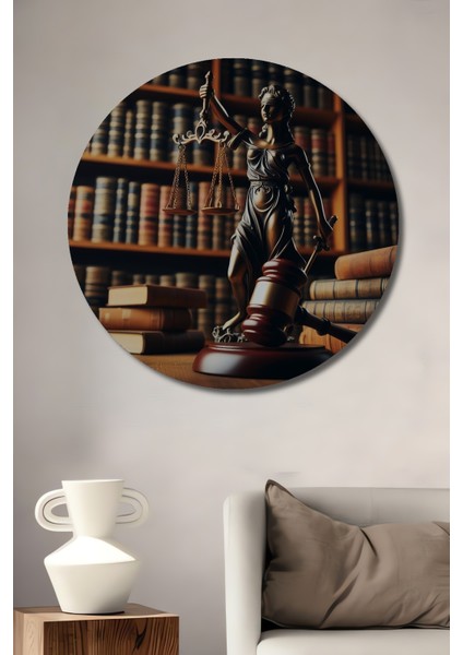Adalet Heykeli Dekoratif Ahşap Mdf Ev/işyeri Duvar Tablo Yuvarlak Ev/işyeri Duvar Tablo