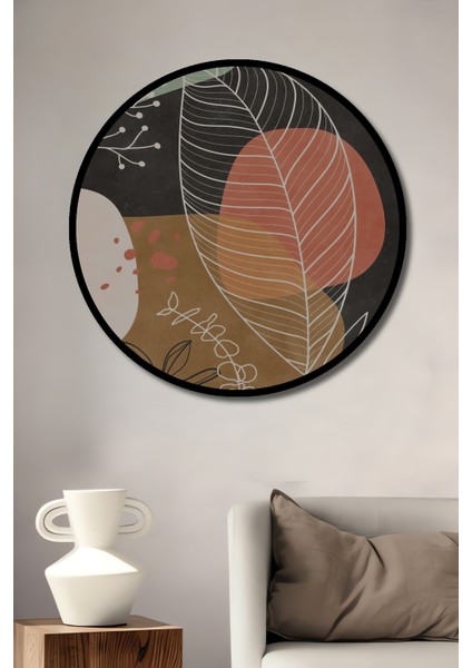 Çerçeve Görünümlü Soyut Doğa Dekoratif Ahşap Mdf Işyeri Duvar Tablo Yuvarlak Işyeri Duvar Tablo