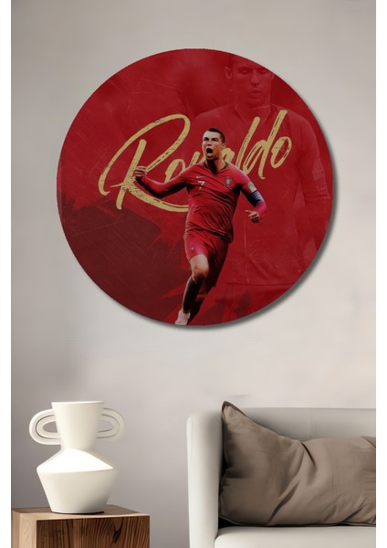 Ronaldo Futbol Tutkusu Dekoratif Ahşap Mdf Ev/işyeri Duvar Tablo Yuvarlak Ev/işyeri Duvar Tablo