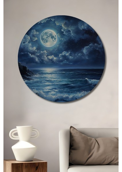 Ayışığında Okyanus Ahşap Mdf Dekoratif Ev/işyeri Duvar Tablo Yuvarlak Ev/işyeri Duvar Tablo