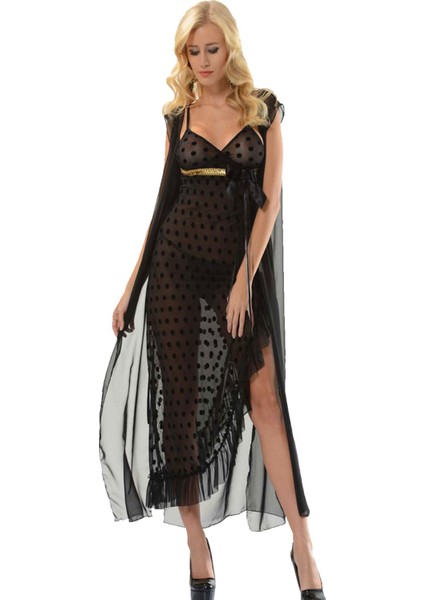 Siyah Dantelli Sabahlık & Gecelik Takım 2' Li - 1405