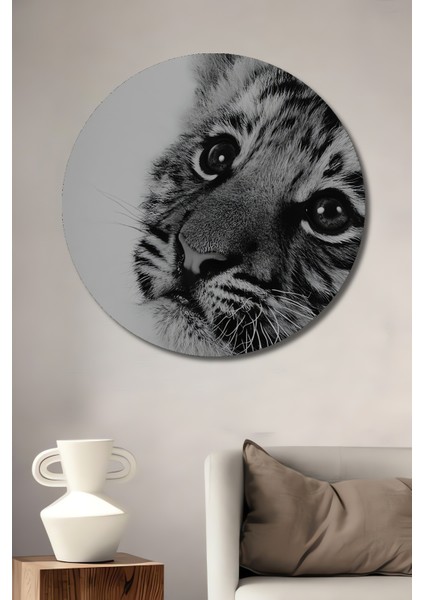 Kaplan Yavrusu Dekoratif Ahşap Mdf Ev/işyeri Duvar Tablo Yuvarlak Ev/işyeri Duvar Tablo