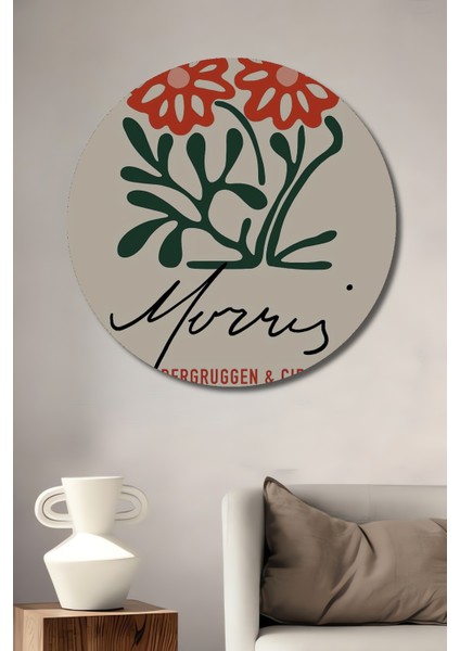 Morris Çiçek Desenli Dekoratif Ahşap Mdf Ev/işyeri Duvar Tablo Yuvarlak Ev/işyeri Duvar Tablo