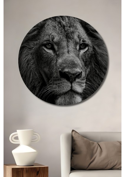 Asil Aslan Dekoratif Ahşap Mdf Ev/işyeri Duvar Tablo Yuvarlak Ev/işyeri Duvar Tablo