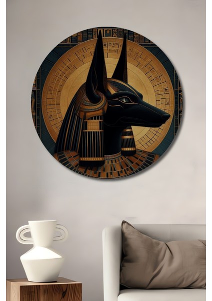 Mısır Mitolojisi Anubis Ahşap Mdf Dekoratif Ev/işyeri Duvar Tablo Yuvarlak Ev/işyeri Duvar Tablo
