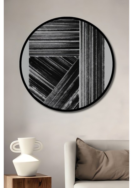 Çerçeve Görünümlü Modern Doku Desenli Ahşap Mdf Dekoratif Ev Duvar Tablo Yuvarlak Ev Duvar Tablo