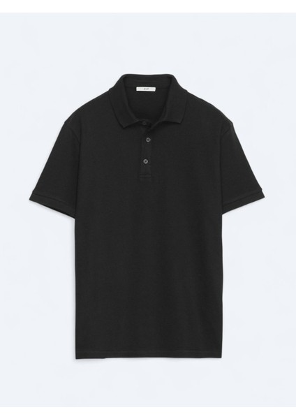 Siyah Düz Polo Yaka %100 Pamuk T-Shirt