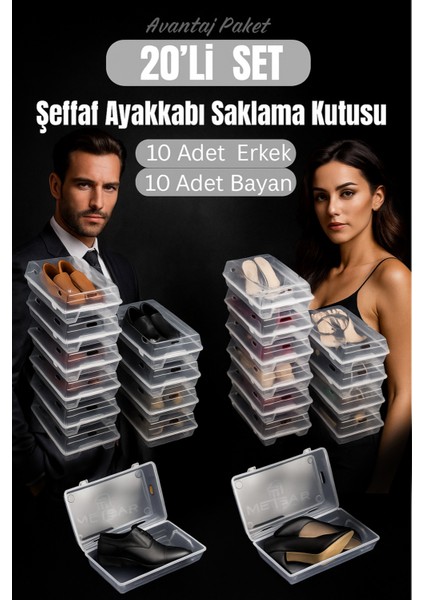 20’li Set Şeffaf Ayakkabı Kutusu Erkek& Bayan– Ayakkabı Saklama Kutusu Düzenleyici Organizer