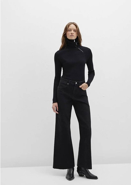 Fermuar Detaylı Dik Yaka Siyah Kazak 1710790-900 modelleri