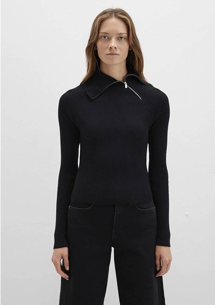 Fermuar Detaylı Dik Yaka Siyah Kazak 1710790-900 fırsatları