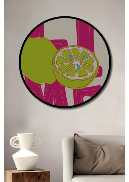 Çerçeve Görünümlü Lime Renkli Dekoratif Ahşap Mdf Işyeri Duvar Tablo Yuvarlak Işyeri Duvar Tablo