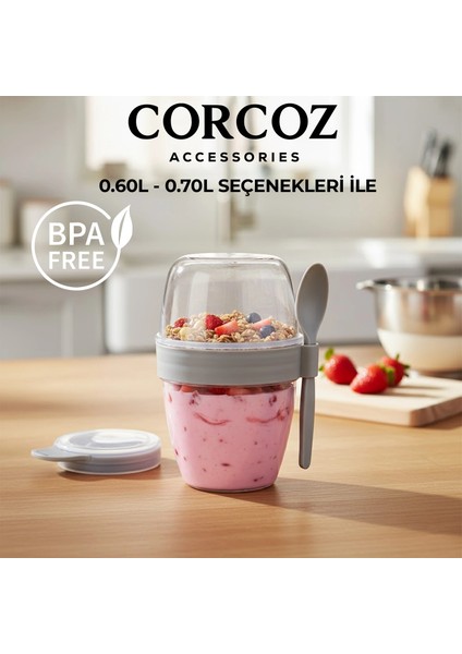 Pratik Kaşık Çatallı Müsli Yoğurt Yulaf Salata ve Atıştırma Kabı 600 ml 2 Adet - CZ115 fırsatları