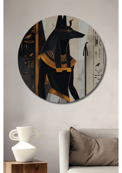 Antik Mısır Anubis Ahşap Mdf Dekoratif Ev/işyeri Duvar Tablo Yuvarlak Ev/işyeri Duvar Tablo