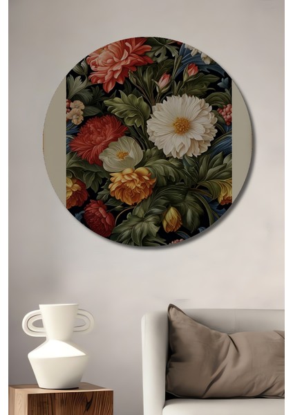William Morris Çiçek Desenli Ahşap Mdf Dekoratif Tablo Yuvarlak Tablo