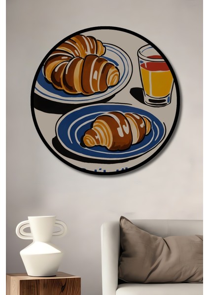 Çerçeve Görünümlü Fransız Kahvaltısı Ahşap Mdf Dekoratif Ev Duvar Tablo Yuvarlak Ev Duvar Tablo