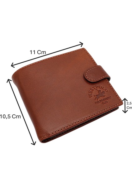 Hakiki Deri Kağıt Para, Bozuk Para ve Bol Kart Bölmeli Patlı Erkek Cüzdanı - Taba