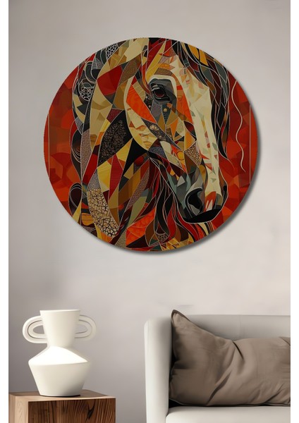 Renkli Mozaik At Dekoratif Ahşap Mdf Ev/işyeri Duvar Tablo Yuvarlak Ev/işyeri Duvar Tablo