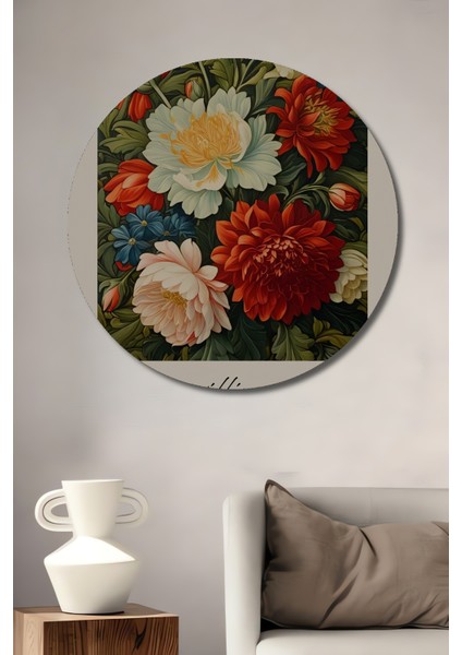 William Morris Çiçek Desenli Dekoratif Ahşap Mdf Tablo Yuvarlak Tablo