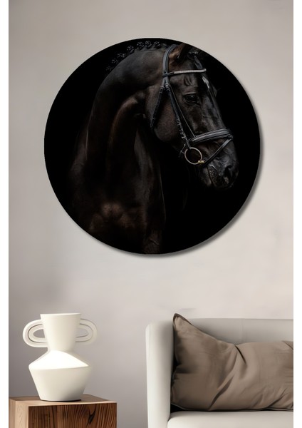 Asil Siyah At Dekoratif Ahşap Mdf Ev/işyeri Duvar Tablo Yuvarlak Ev/işyeri Duvar Tablo