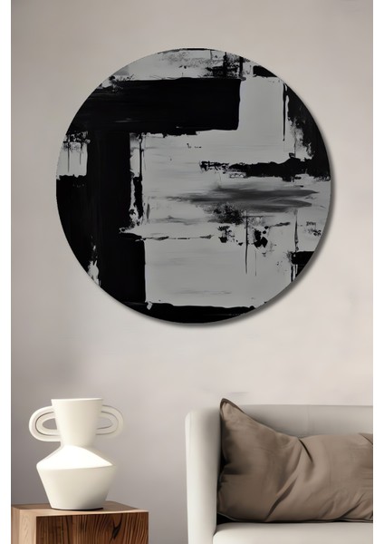 Soyut Sanat Siyah Beyaz Ahşap Mdf Dekoratif Ev/işyeri Duvar Tablo Yuvarlak Ev/işyeri Duvar Tablo