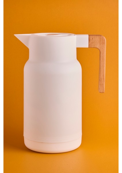 Sakura Nordic Bambu Saplı Cam Vakumlu Termos 1000 ml Beyaz