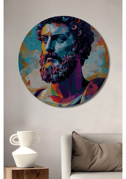 Antik Roma Büstü Renkli Dekoratif Ahşap Mdf Ev/işyeri Duvar Tablo Yuvarlak Ev/işyeri Duvar Tablo