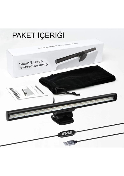 USB Monitör Üstü LED Işık | 3 Renk Sıcaklığı, 10 Parlaklık Ayarı | Yansımasız Masa Lambası