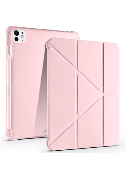iPad Pro 11 2025 M5 Kılıf Maks Tri Folding Kalem Bölmeli Standlı Kılıf - Rose Gold