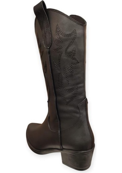 25440005K Topuklu Western Deri Kadın Çizme modelleri