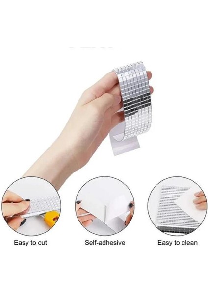 1 Rulo Gümüş Renk Aynalı Mozaik Taşlı Dekor Bant Yapışkanlı Kare Cam Ayna Taş Parti Süsleme Bandı indirimleri