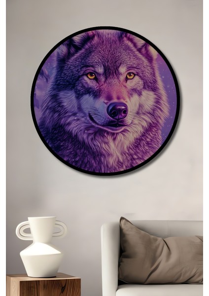 Çerçeve Görünümlü Kurt Ayışığı Dekoratif Ahşap Mdf Işyeri Duvar Tablo Yuvarlak Işyeri Duvar Tablo