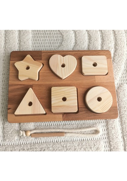 Montessori Tak Çıkar Geometrik Şekiller ve Ip Geçirme Ahşap Oyun Seti fiyatları