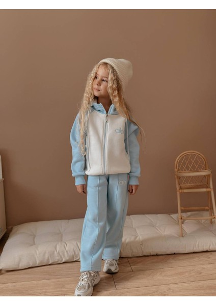 Kız Çocuk Blok Renkli Fermuarlı Sweatshirtli Kışlık Takım modelleri