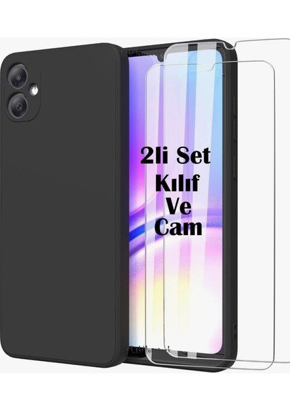 Samsung Galaxy A07 Kılıf Kamera Korumalı Yumuşak Renkli Silikon + 9h Ekran Koruyucu Cam 2in1 Set