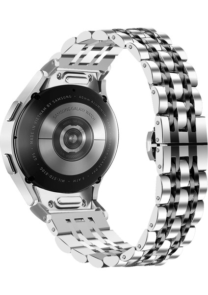 Samsung Galaxy Watch7 44MM 40MM Metal Saat Kayışı 7 Boncuklu Hızlı Çıkarma Bağlantılı Kayış - Gümüş + Siyah (Yurt Dışından)