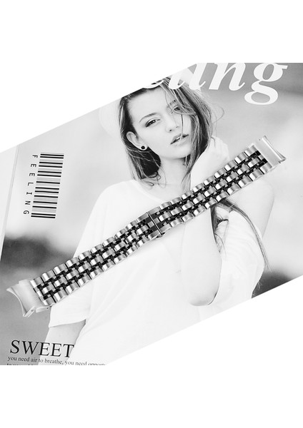 Samsung Galaxy Watch7 44MM 40MM Metal Saat Kayışı 7 Boncuklu Hızlı Çıkarma Bağlantılı Kayış - Gümüş + Siyah (Yurt Dışından) modelleri